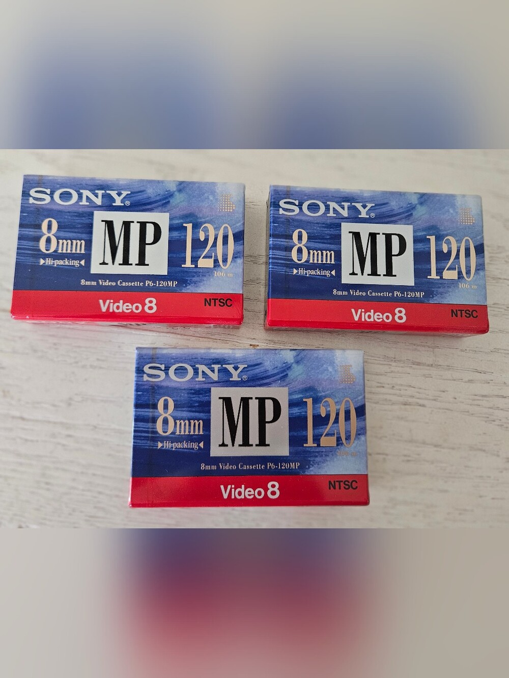 Sony 8mm MP 120 Video Cassette NTSC Tape Hi-packing P6-120MP Lot Of 3 NIP